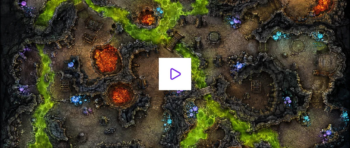 Fantasy cavern battle map preview for animation in Studio